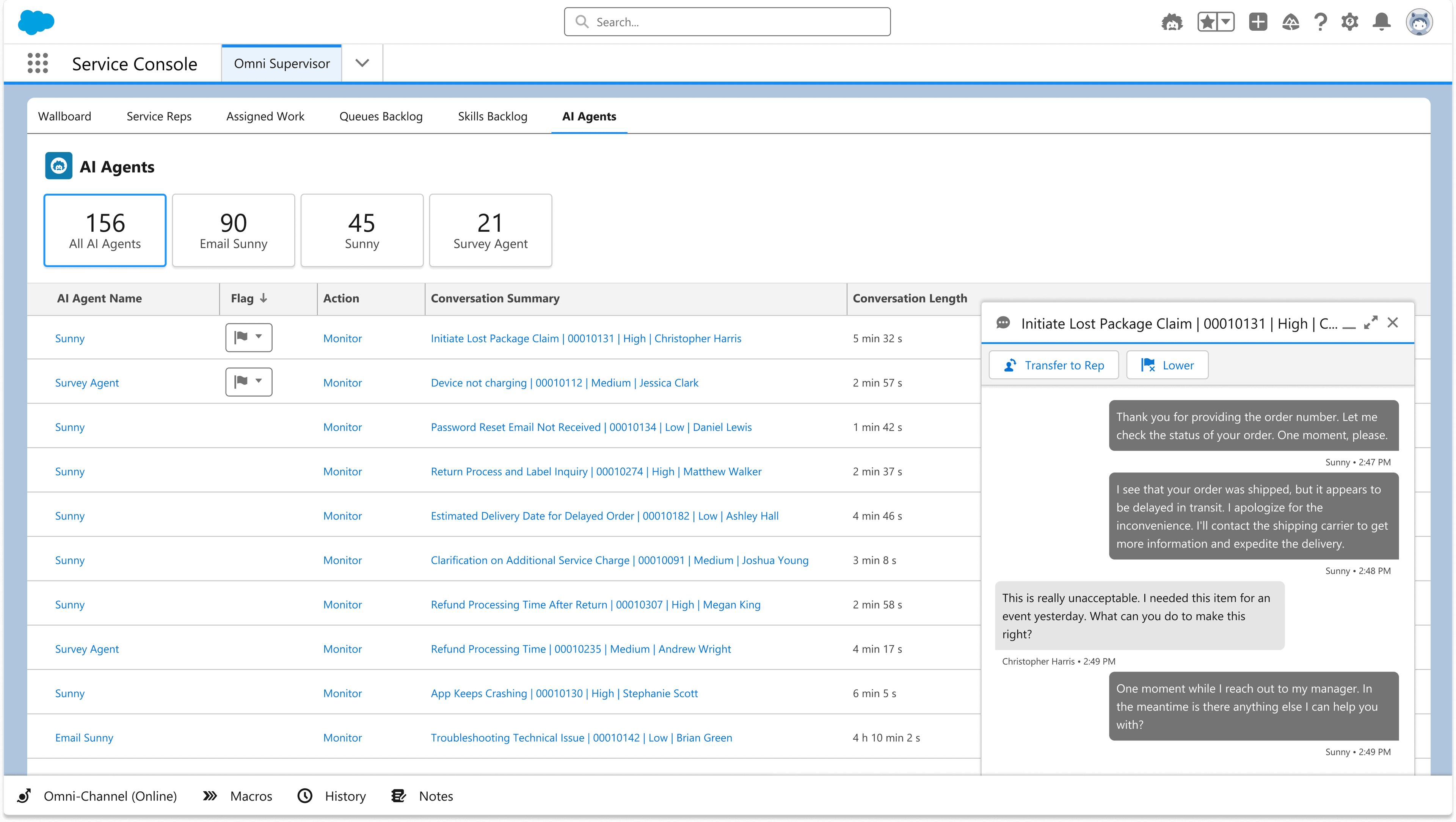 Salesforce screenshot: Service Cloud spotlight: Agentforce
