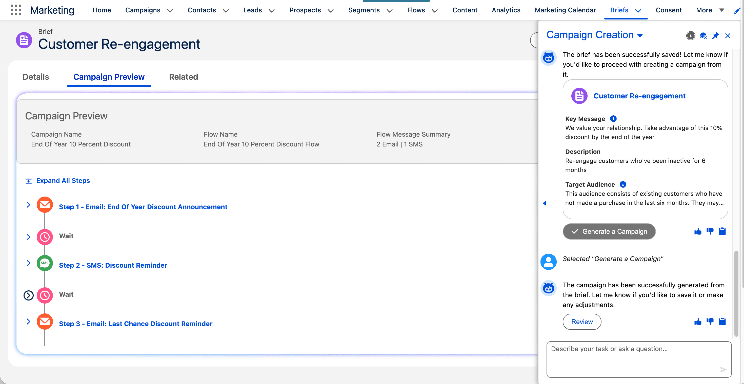 Salesforce screenshot: Agentforce-powered campaign creation